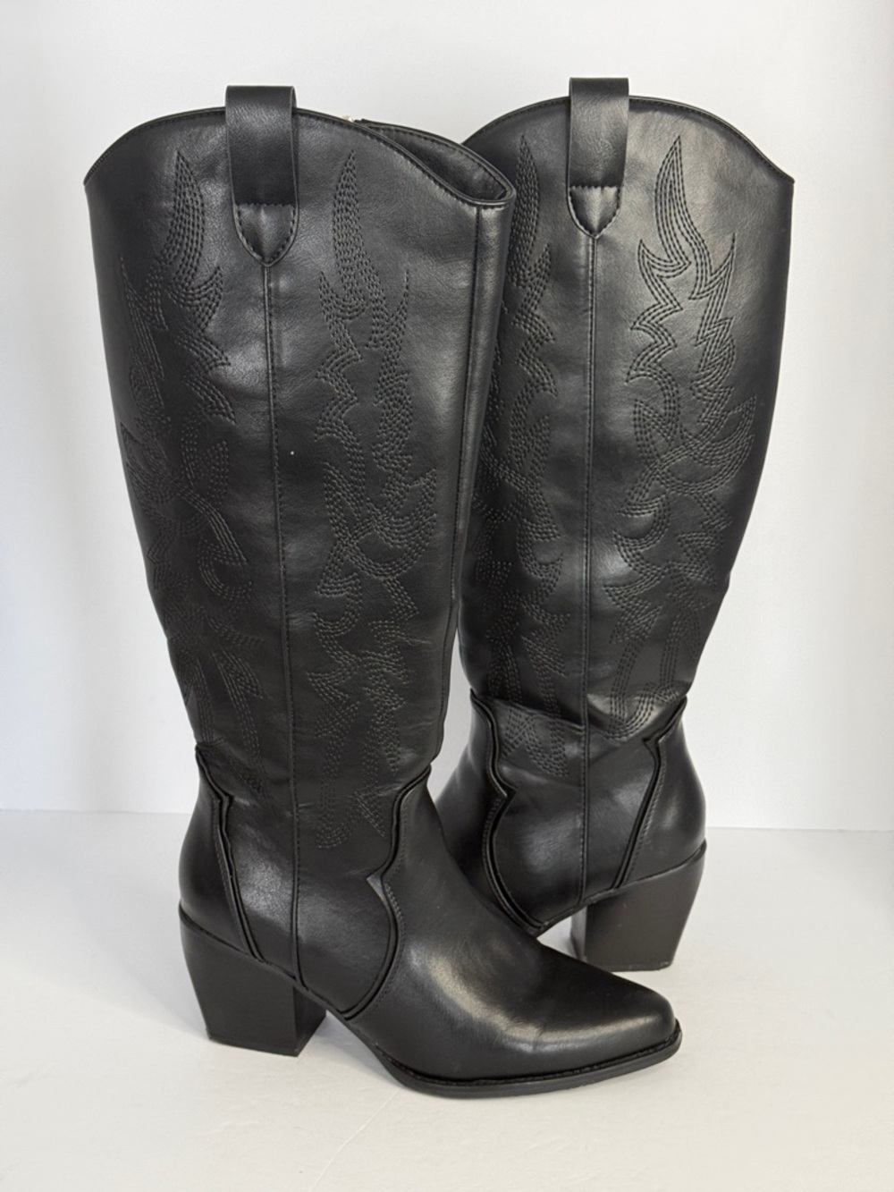 Dream Pairs Black Faux Leather Western Knee-High Boots | Cowgirl Boots Size 7.5